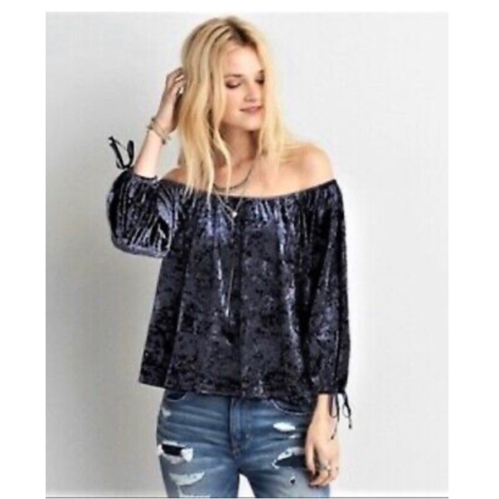 American Eagle velvet off-the-shoulder blouse